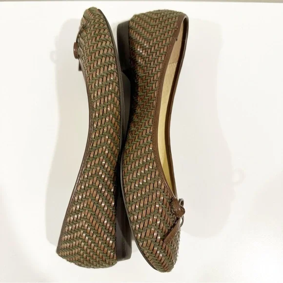 Vintage Coach and Four Classic Bow Woven Brown Loafers Slingback Ballet Flats - Picture 8 of 14